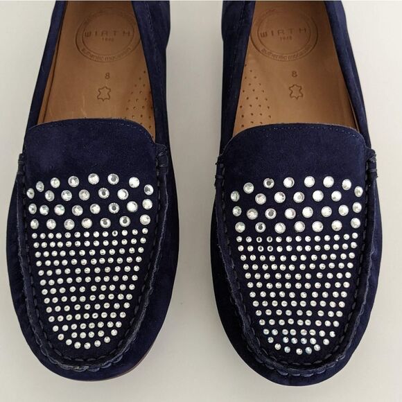 Wirth Navy Blue Suede Rhinestone Loafers Moccasins Flats Women's 8 - Picture 3 of 10